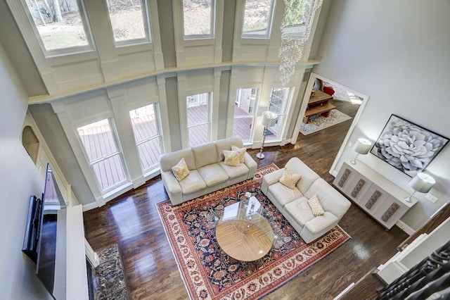 living area with wood finished floors, baseboards, and a healthy amount of sunlight