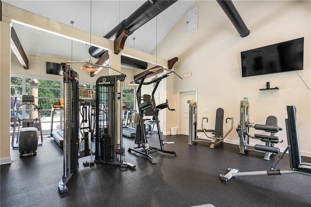 538 Sarabrook Pl NE, Sandy Springs, GA 30342 - exercise room with baseboards and a towering ceiling