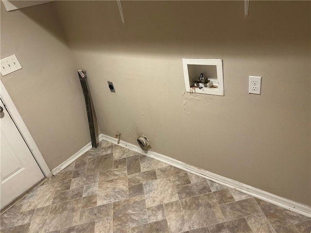 4963 Windsor Downs Ln, Decatur, GA 30035 - laundry area with hookup for an electric dryer, gas dryer hookup, stone finish flooring, and baseboards