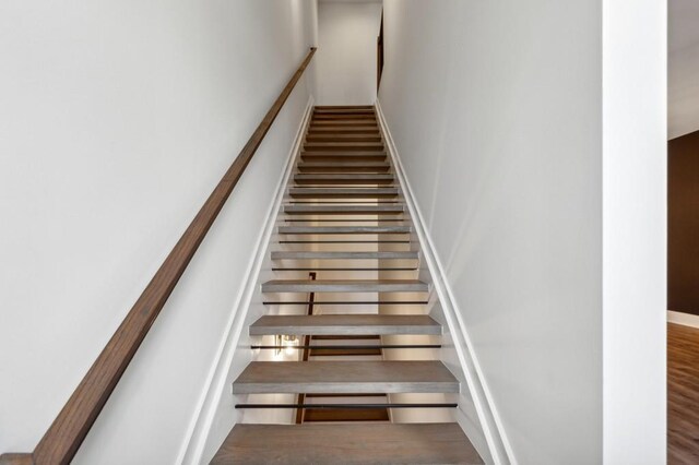 staircase with wood-type flooring