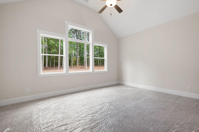 150 Doris Path, Dallas, GA 30157 - carpeted empty room with a ceiling fan, lofted ceiling, and baseboards