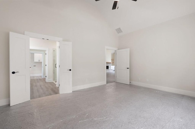 150 Doris Path, Dallas, GA 30157 - unfurnished room featuring high vaulted ceiling, a ceiling fan, and baseboards