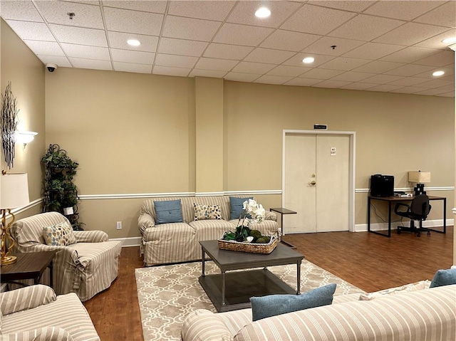 living room featuring dark wood-type flooring