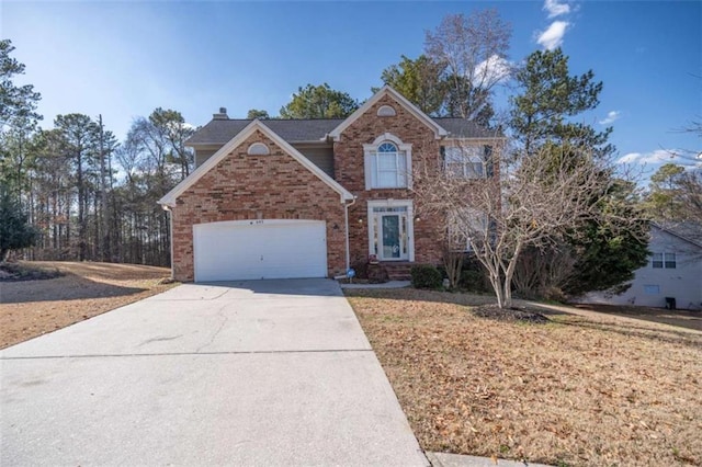 front facade with a garage