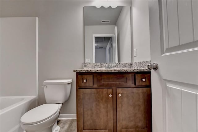 full bathroom featuring shower / bathtub combination, vanity, wood-type flooring, and toilet