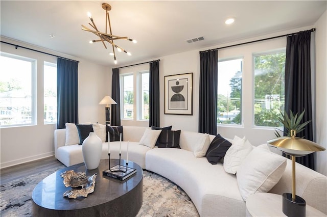 371 Grant Cir Unit 1812, Atlanta, GA 30315 - living room with a chandelier, healthy amount of natural light, wood finished floors, and recessed lighting
