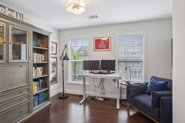 346 Ardmore Ct, Atlanta, GA 30309 - home office featuring dark wood-type flooring, visible vents, and baseboards