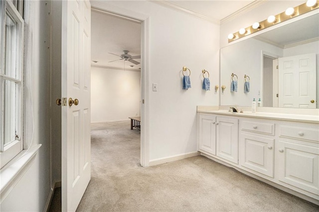 80 Stratford Pl NE, Atlanta, GA 30342 - bathroom with double vanity, crown molding, ceiling fan, and carpet flooring
