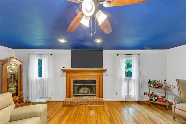 4817 Overland Dr, Powder Springs, GA 30127 - living area featuring ceiling fan, recessed lighting, wood finished floors, a fireplace, and baseboards