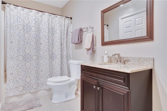 full bathroom featuring vanity, tile patterned flooring, shower / bath combo, and toilet