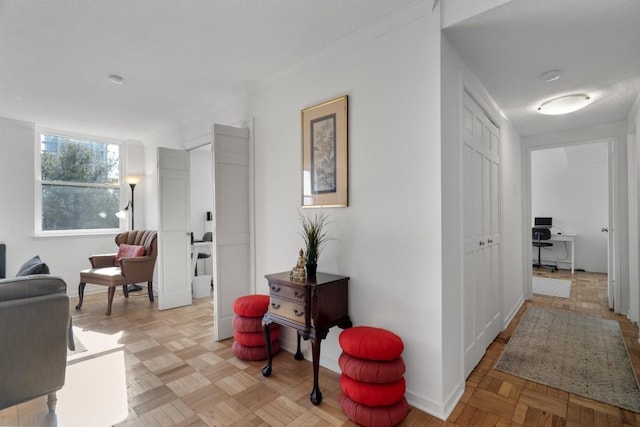 hall with light parquet flooring