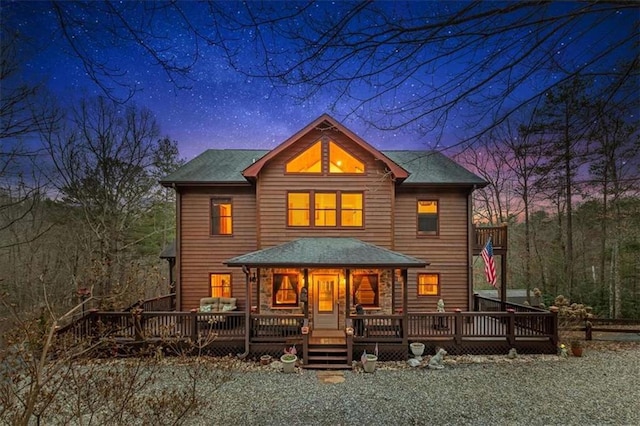 view of front of property featuring a deck