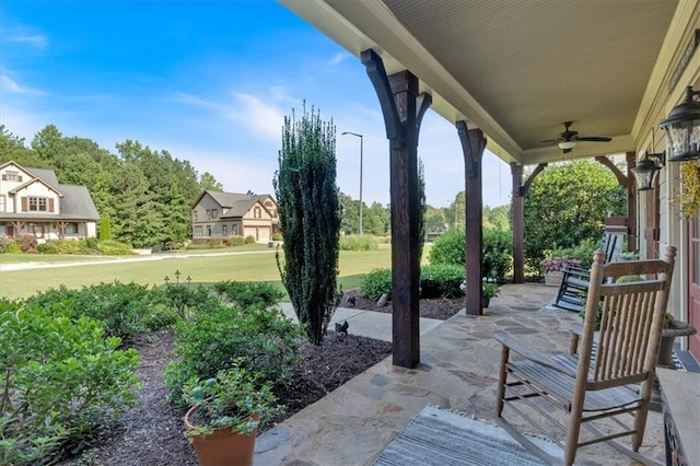 view of patio / terrace featuring covered porch and ceiling fan