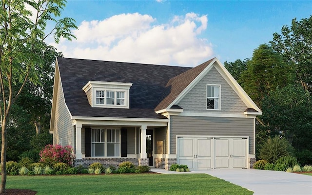 150 Azalea Xing, Dallas, GA 30132 - craftsman-style house with driveway, brick siding, a front yard, covered porch, and a garage