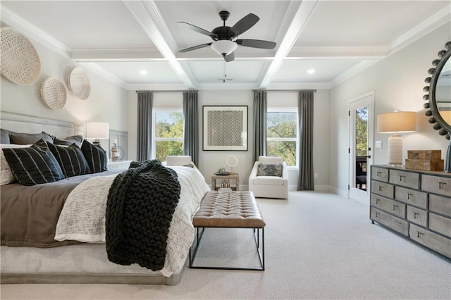 150 Azalea Xing, Dallas, GA 30132 - bedroom with multiple windows, coffered ceiling, carpet floors, beam ceiling, and ornamental molding