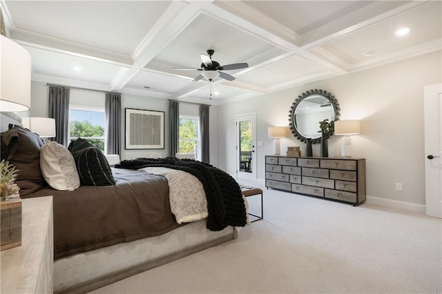 150 Azalea Xing, Dallas, GA 30132 - carpeted bedroom with multiple windows, coffered ceiling, beamed ceiling, access to outside, and baseboards