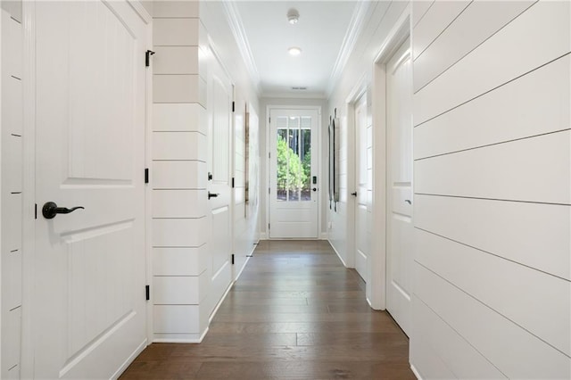 150 Azalea Xing, Dallas, GA 30132 - doorway to outside with crown molding and dark wood-type flooring