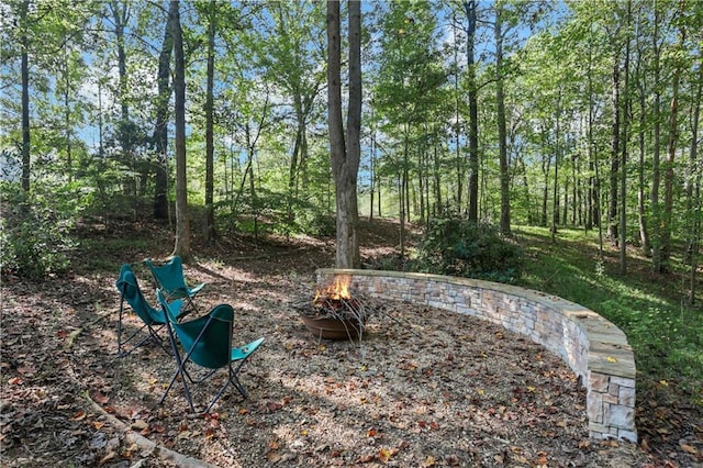 view of yard with an outdoor fire pit