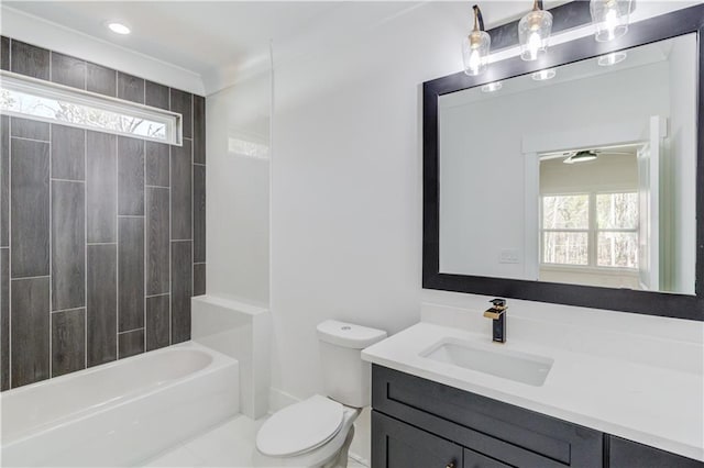 full bathroom with vanity, toilet, and tub / shower combination