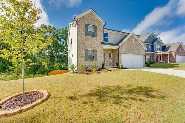 view of front facade with a garage and a front lawn