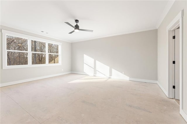 unfurnished room featuring ceiling fan and crown molding