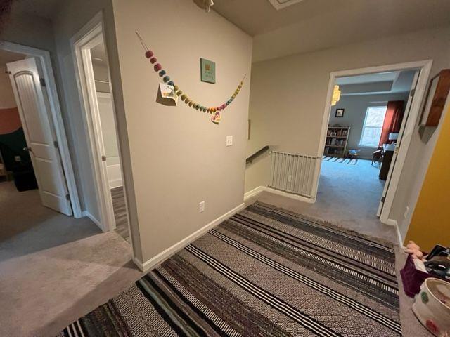 hallway with carpet flooring