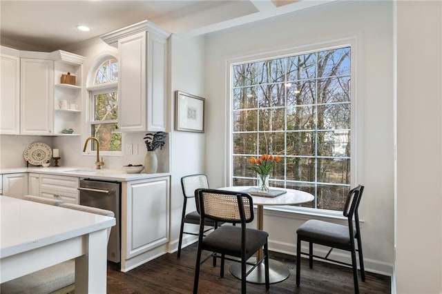 kitchen featuring white cabinets and dark wood finished floors