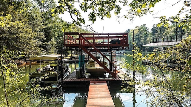 view of dock with a water view