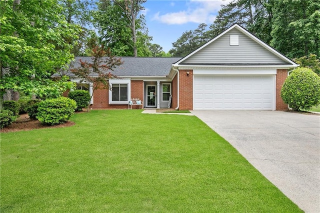 1208 Brandl Dr SW, Marietta, GA 30008 - view of front of home featuring concrete driveway, a garage, a front lawn, and brick siding
