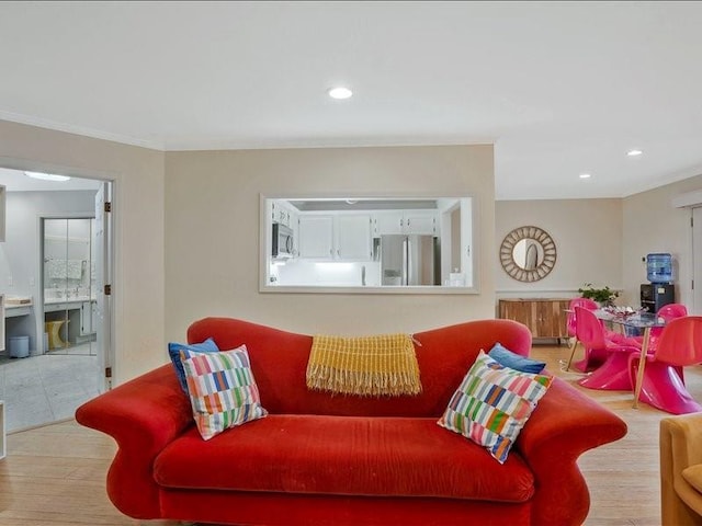 212 Abingdon Way, Atlanta, GA 30328 - living area with wood finished floors, crown molding, and recessed lighting