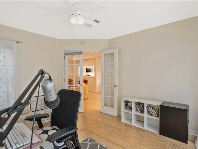 212 Abingdon Way, Atlanta, GA 30328 - exercise room featuring french doors, a ceiling fan, wood finished floors, and baseboards
