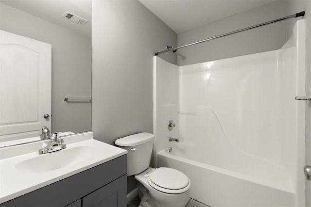 full bathroom featuring vanity, toilet, and tub / shower combination