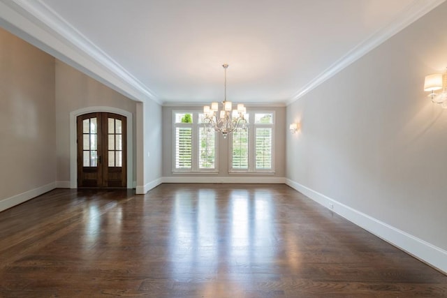 22 Mount Paran Rd, Atlanta, GA 30327 - entrance foyer featuring a chandelier, french doors, ornamental molding, dark wood-type flooring, and baseboards