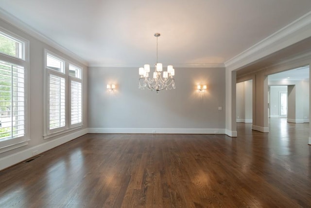 22 Mount Paran Rd, Atlanta, GA 30327 - unfurnished room featuring ornamental molding, dark wood-style flooring, a chandelier, and baseboards