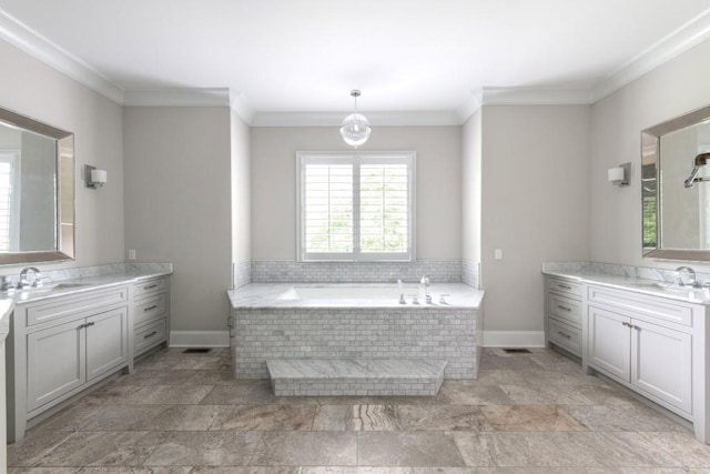 22 Mount Paran Rd, Atlanta, GA 30327 - full bath with a bath, two vanities, ornamental molding, baseboards, and stone finish floors