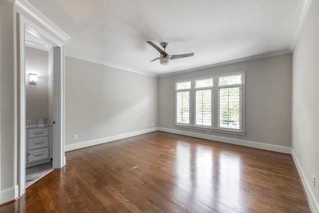 22 Mount Paran Rd, Atlanta, GA 30327 - unfurnished room featuring ornamental molding, ceiling fan, dark wood-style floors, and baseboards