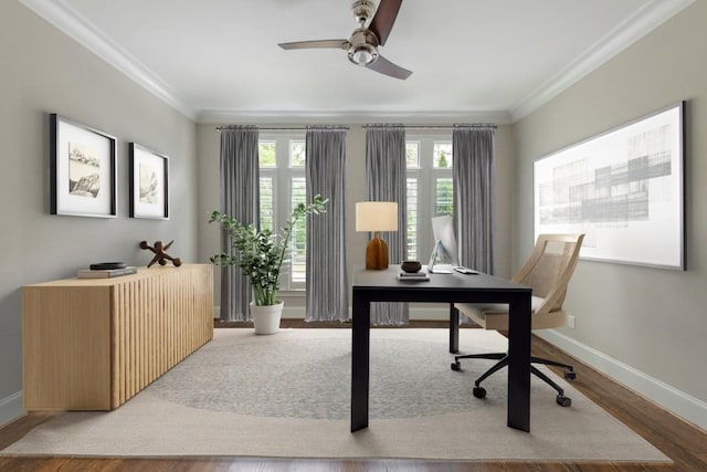 22 Mount Paran Rd, Atlanta, GA 30327 - home office with wood finished floors, a ceiling fan, baseboards, and ornamental molding