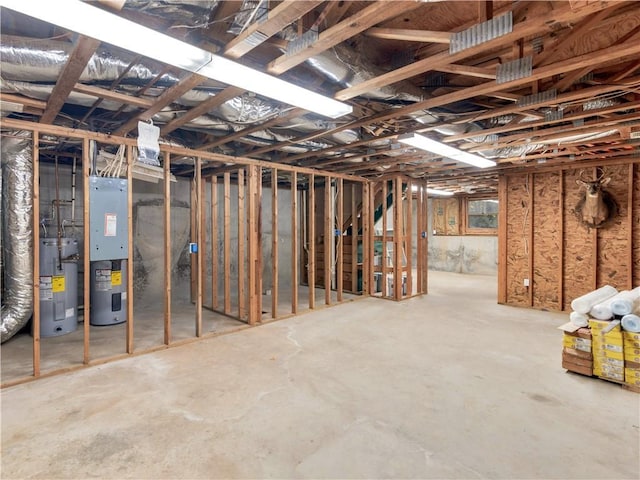 basement featuring electric water heater