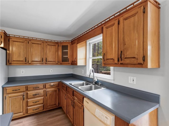 kitchen featuring hardwood / wood-style flooring, sink, and dishwasher