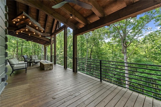 453 Settlers Ridge Rd, Ellijay, GA 30540 - wooden terrace featuring a ceiling fan and an outdoor living space