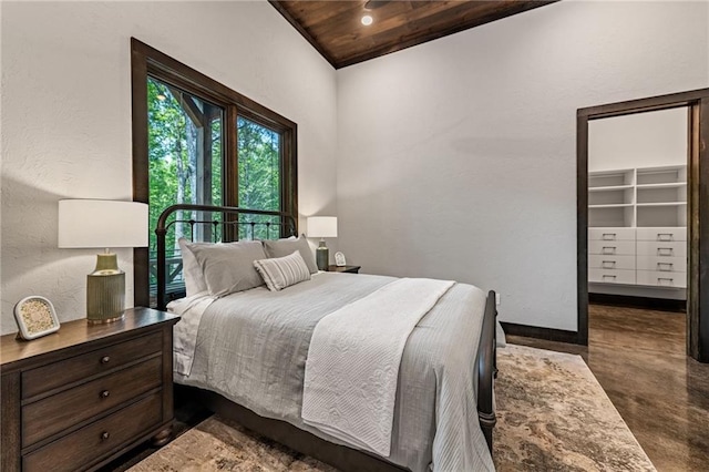 453 Settlers Ridge Rd, Ellijay, GA 30540 - bedroom featuring wooden ceiling, a spacious closet, and finished concrete floors