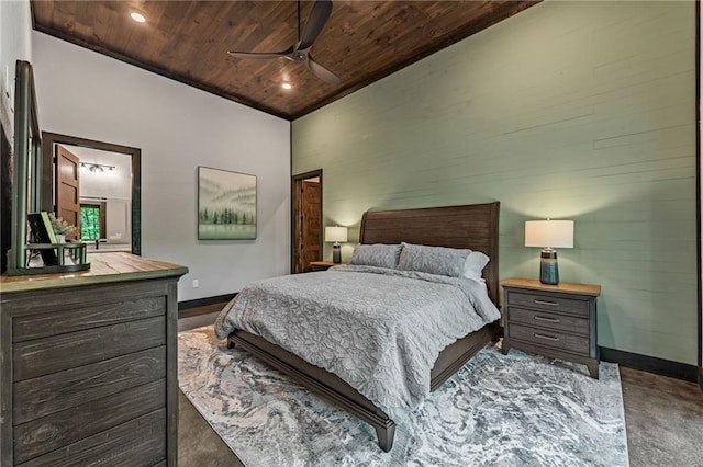 453 Settlers Ridge Rd, Ellijay, GA 30540 - bedroom featuring wood ceiling, a ceiling fan, and recessed lighting