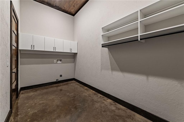453 Settlers Ridge Rd, Ellijay, GA 30540 - laundry room featuring electric dryer hookup, hookup for a washing machine, and cabinet space