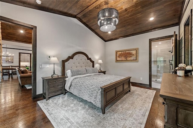 453 Settlers Ridge Rd, Ellijay, GA 30540 - bedroom featuring wooden ceiling, a chandelier, lofted ceiling, wood finished floors, and recessed lighting