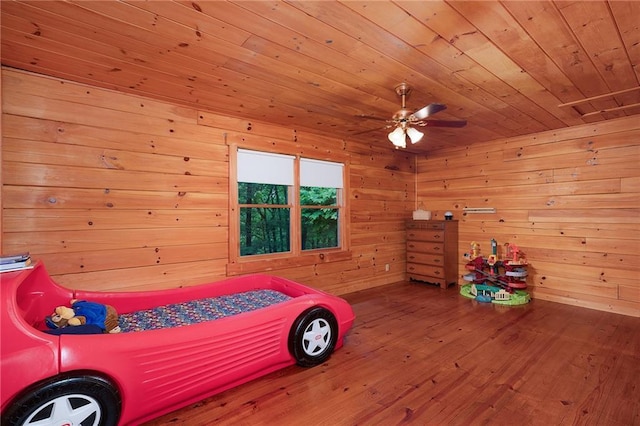 709 Deerfield Ln NW, Sugar Valley, GA 30746 - bedroom with wooden ceiling, hardwood / wood-style floors, and wooden walls