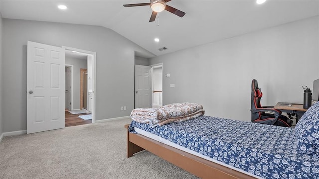 3525 Elder Field Ln, Cumming, GA 30040 - bedroom with lofted ceiling, carpet, baseboards, recessed lighting, and ceiling fan