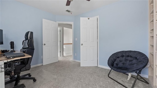 3525 Elder Field Ln, Cumming, GA 30040 - carpeted home office featuring a ceiling fan and baseboards