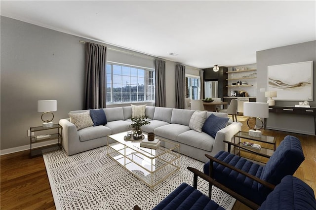 living room with hardwood / wood-style floors