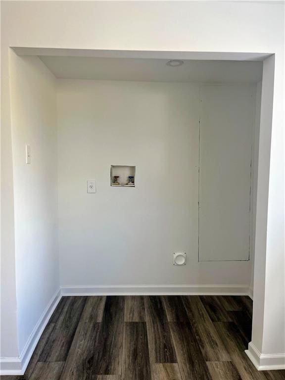 laundry room with hookup for a washing machine and dark hardwood / wood-style flooring