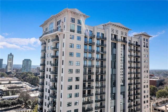 view of building exterior with a city view